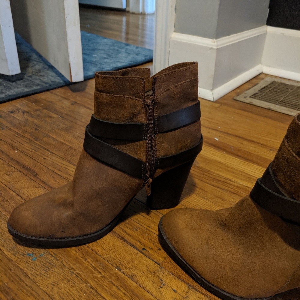 Brown strappy boots